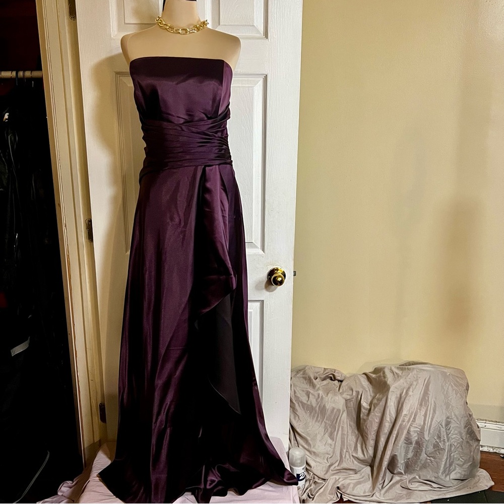 Women’s Plum Satin Pleated Wrap Maxi Formal Holiday Prom Dress Size 2X Read
